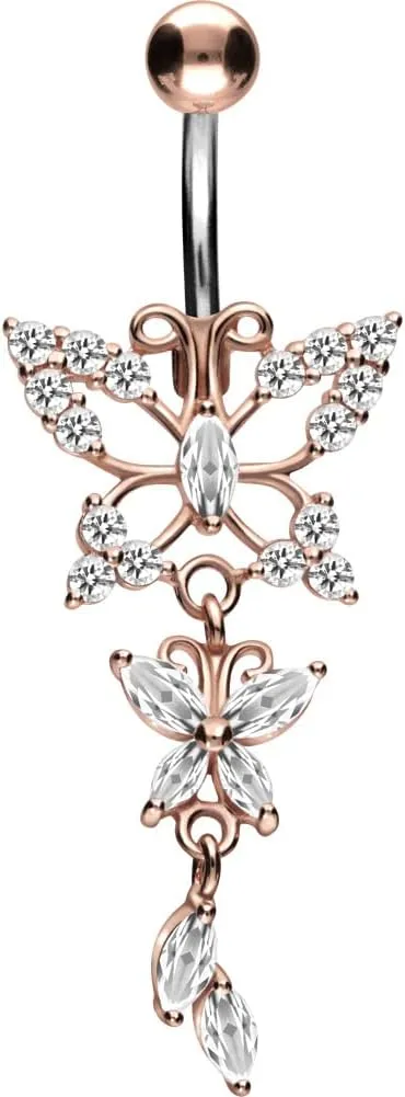 PIERCINGLINE 14 g belly button ring titanium with 925 Silver Butterfly Design - Titanium belly button rings in gold, silver & rosegold