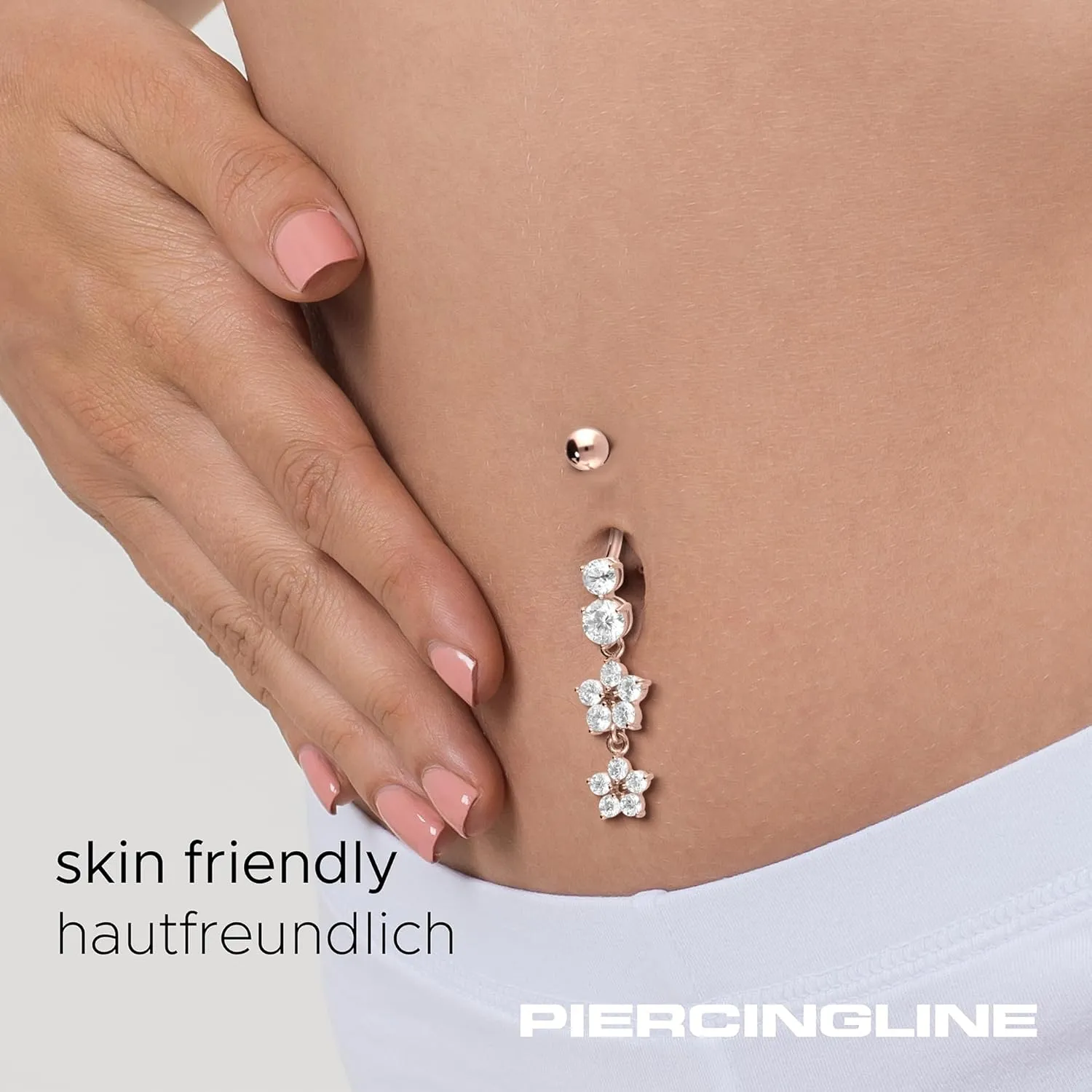 PIERCINGLINE surgical steel dangle belly button piercing with 2 crystal flowers - belly button ring surgical steel, gold, silver, rosegold piercing