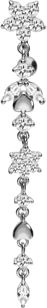 PIERCINGLINE surgical steel dangle belly button piercing with flower tendril - belly button ring surgical steel, gold, silver, rosegold piercing - new version with improved durability