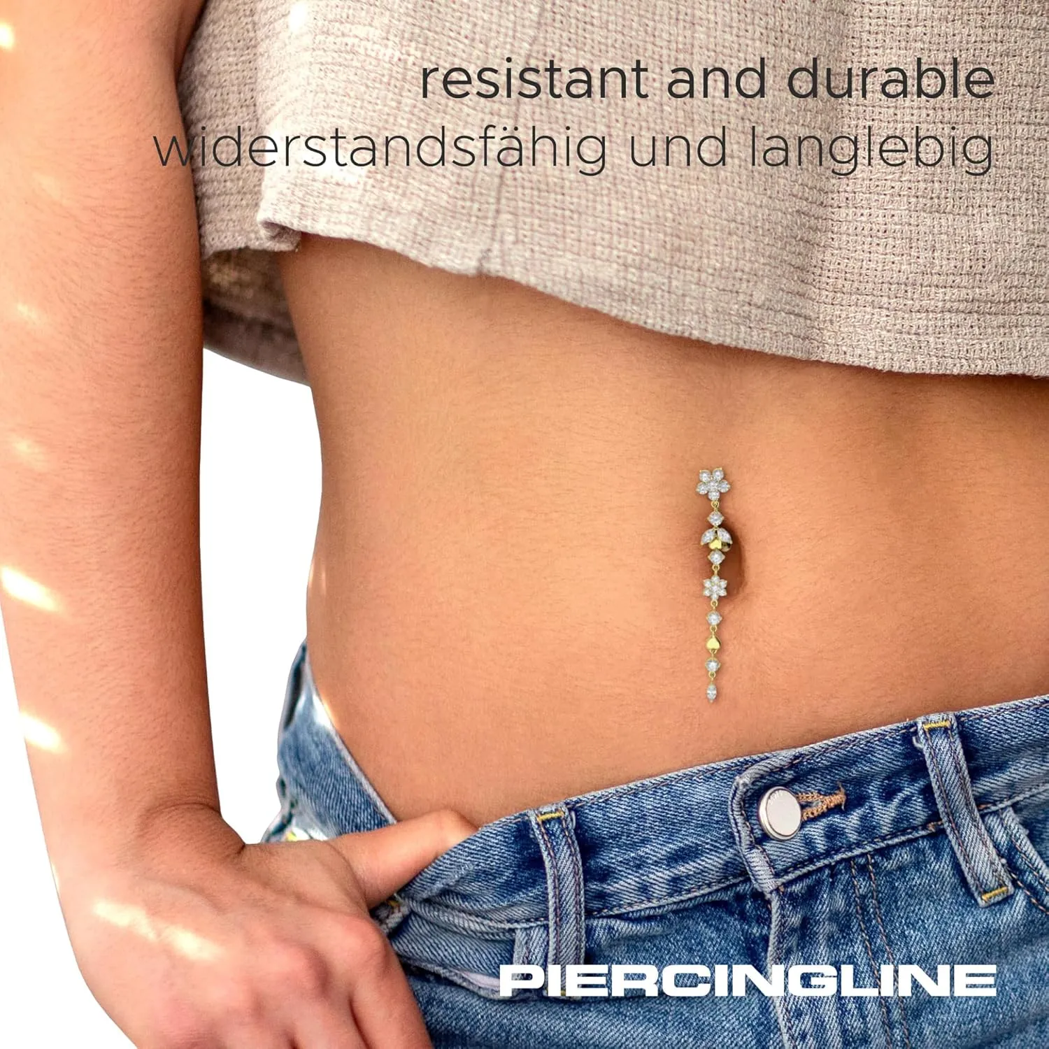 PIERCINGLINE surgical steel dangle belly button piercing with flower tendril - belly button ring surgical steel, gold, silver, rosegold piercing - new version with improved durability