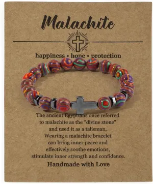 Pingyongchang Natural Stone Christian Cross Gifts for Women Men Healing Crystal Turquoise Bracelet Faith Easter Catholic Religious Stretch Bracelets Stress Relief Anxiety Yoga Bracelet For Teens