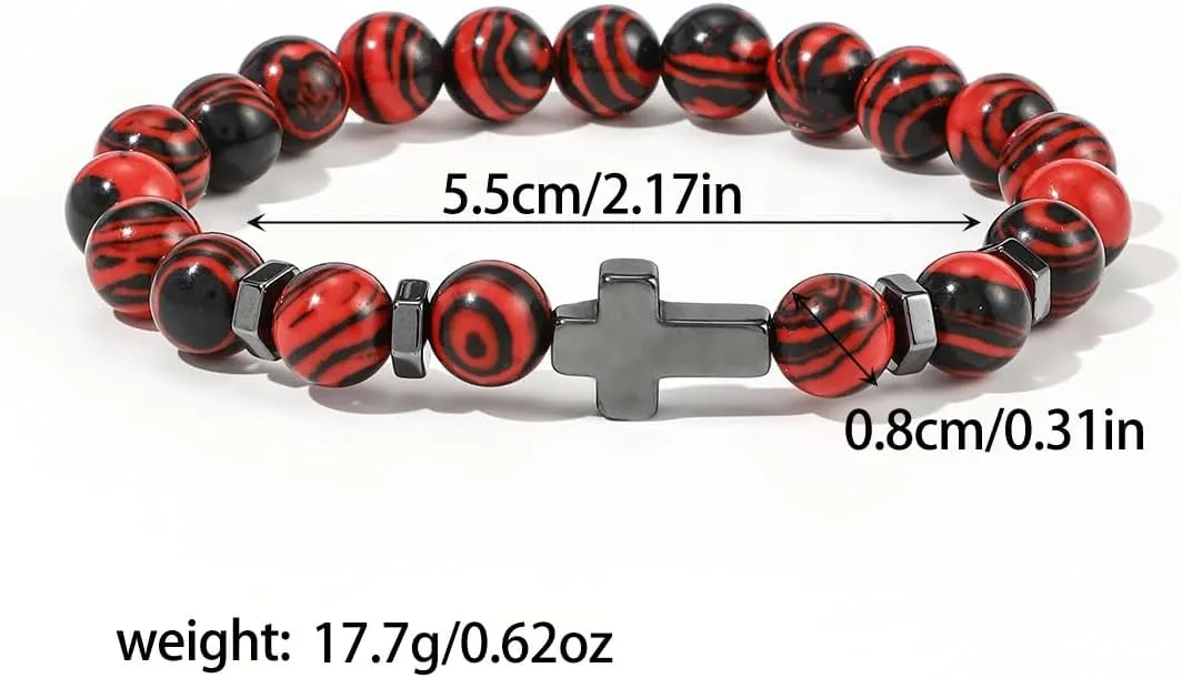 Pingyongchang Natural Stone Christian Cross Gifts for Women Men Healing Crystal Turquoise Bracelet Faith Easter Catholic Religious Stretch Bracelets Stress Relief Anxiety Yoga Bracelet For Teens