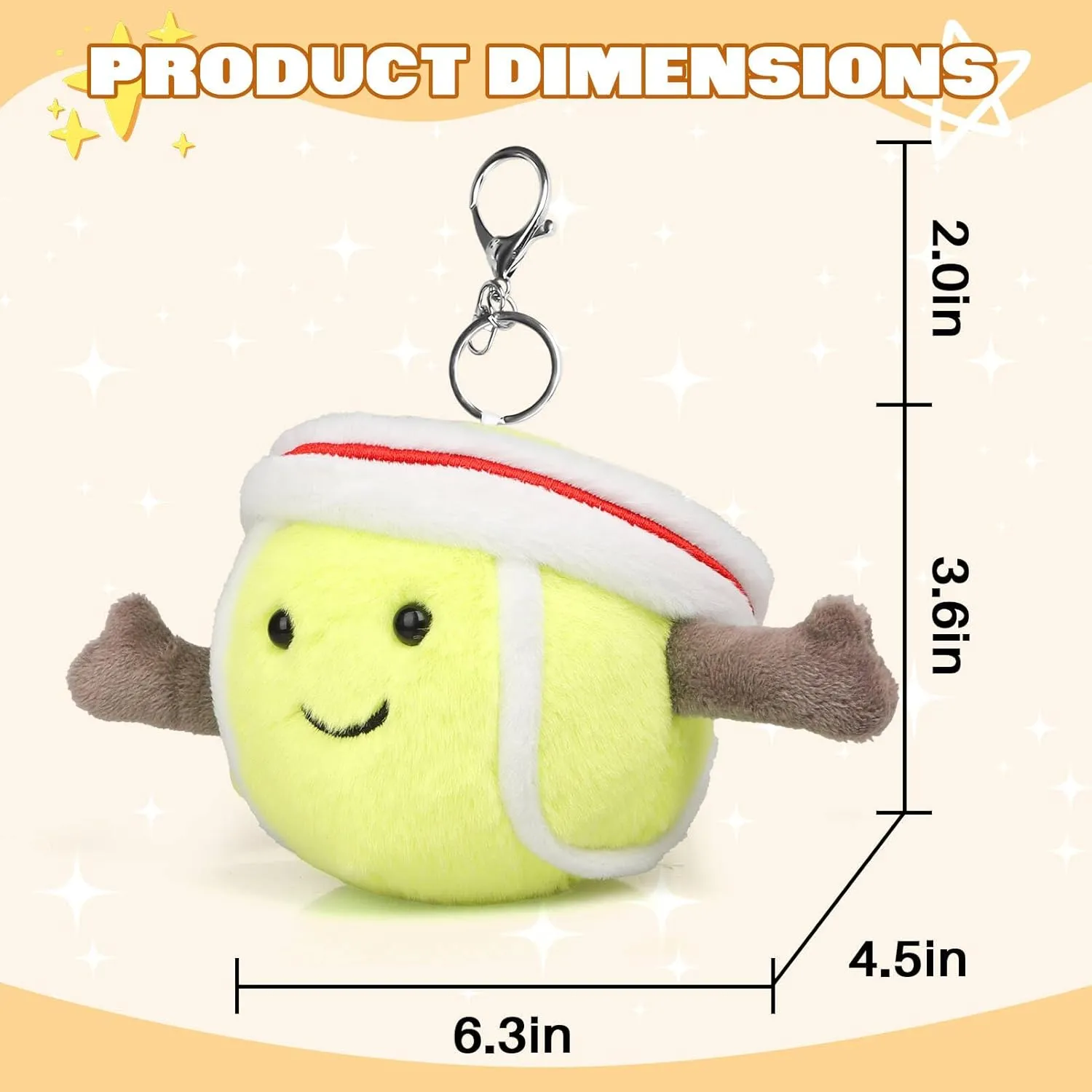 Plush Keychain Cute Tennis Plush Soft Stuffed Keychain Toys Gift for Sports Fans Kawaii Charm for Bags and Keys