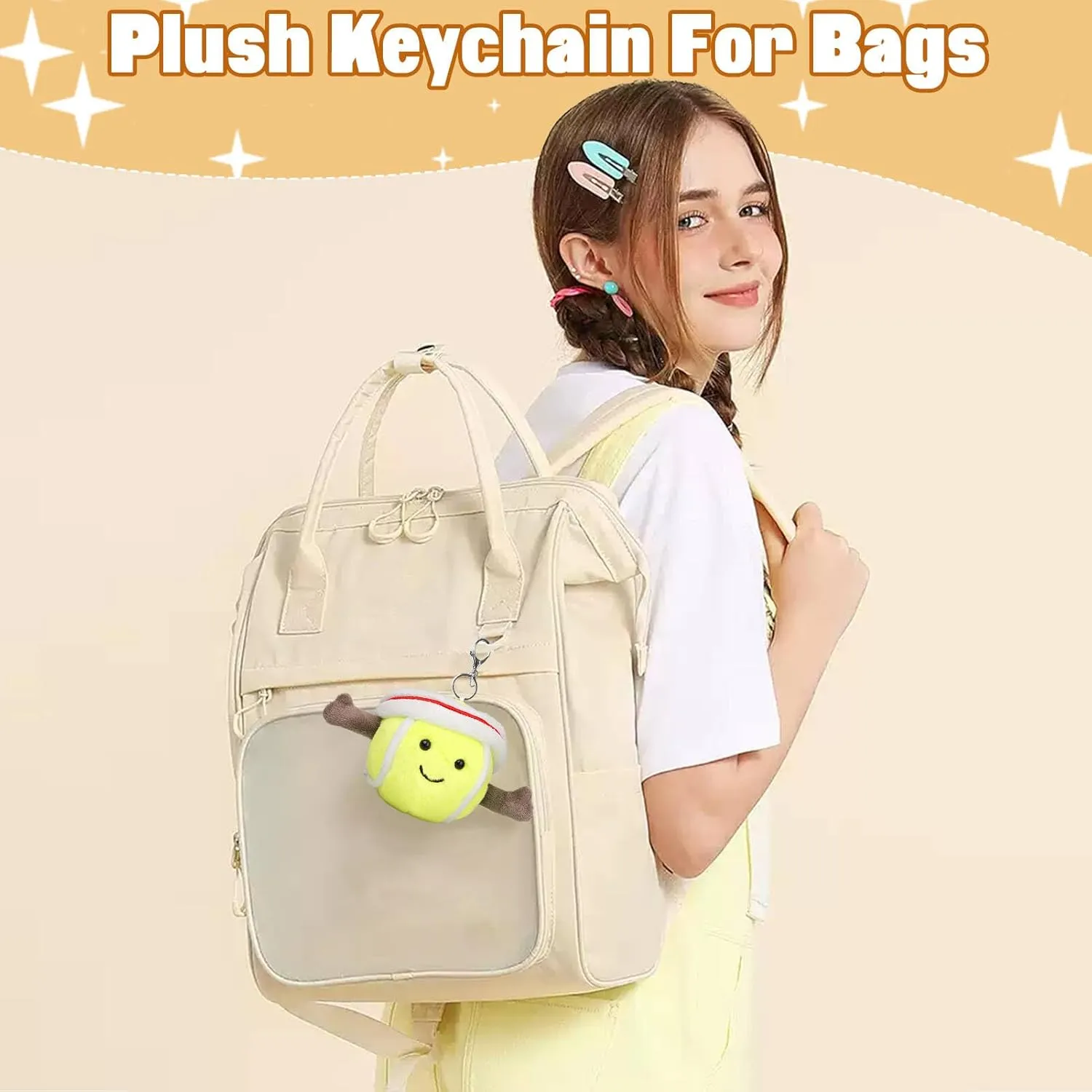 Plush Keychain Cute Tennis Plush Soft Stuffed Keychain Toys Gift for Sports Fans Kawaii Charm for Bags and Keys