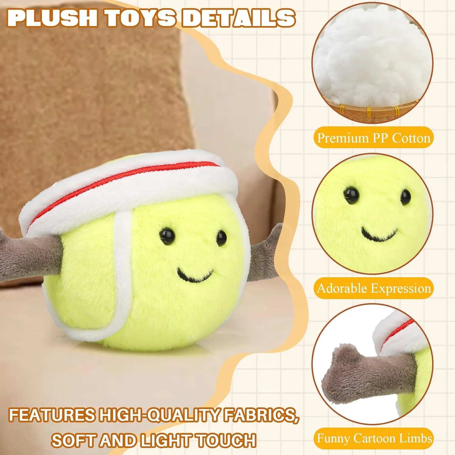 Plush Keychain Cute Tennis Plush Soft Stuffed Keychain Toys Gift for Sports Fans Kawaii Charm for Bags and Keys