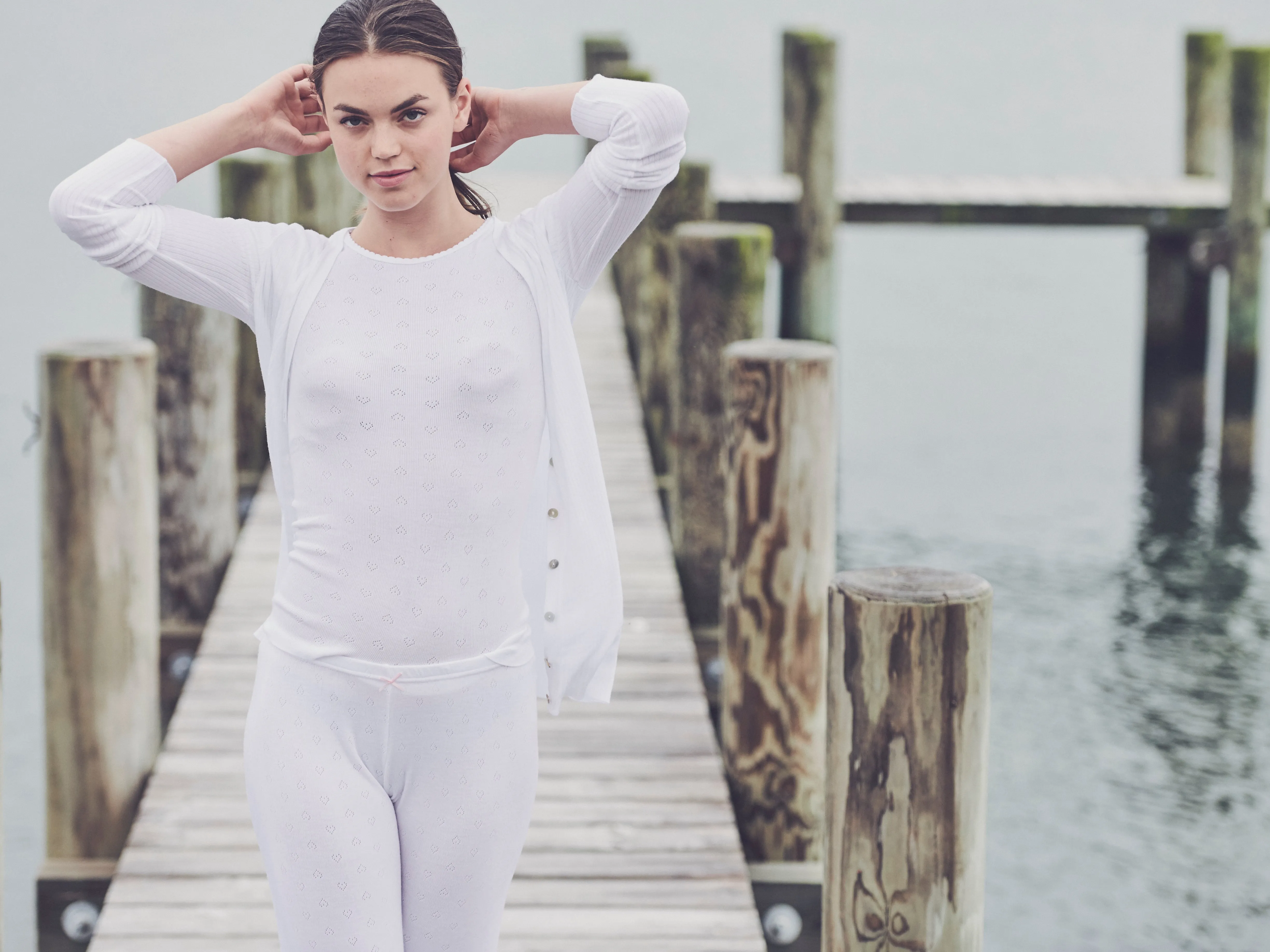 Polkadot SLOUCHY V CARDIGAN Rib Knit Pearl White -Restocked