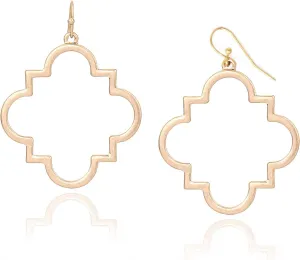 POMINA Quatrefoil Clover Gold Dangle Drop Earrings Gold Silver Two Tone Textured Trendy Fashion Earrings for Women