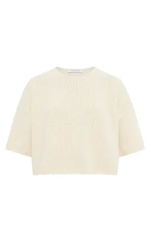 Pomona Cropped Knit T-Shirt in Ivory Cashmere