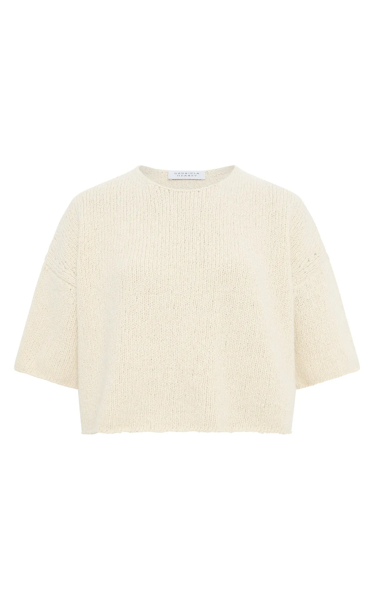 Pomona Cropped Knit T-Shirt in Ivory Cashmere