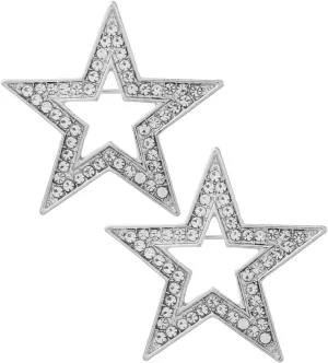 POPETPOP 2 Pcs Five-Pointed Star Pins, Silver Rhinestone Star Brooch for Women Girls, Fashion Crystal Pin, Elegant Bling Backpack Brooch for Jewelry Holiday Dancing Party Ceremony Decoration