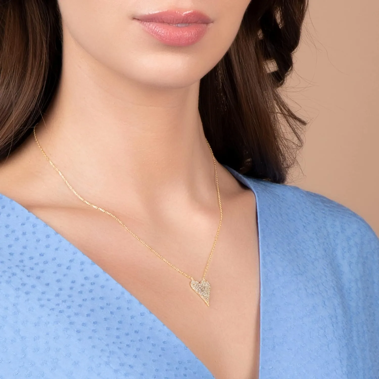 PORI JEWELERS 925 Sterling Silver Cubic Zirconia Pave Heart Charm Pendant Necklace - 18" Anchor Chain