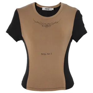 PRINTED SHORT SLEEVES T-SHIRT / OLIVE/BLACK