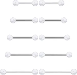 Prjndjw 14G Surgical Steel Straight Barbell - Tongue & Nipple Rings for Women & Men - Length 12MM, 14MM, 16MM, 18MM, 22mm - Piercing Jewelry