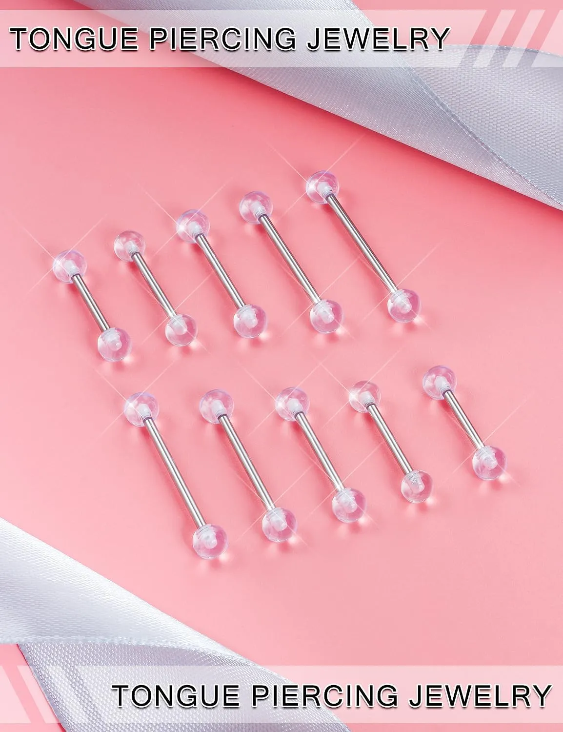 Prjndjw 14G Surgical Steel Straight Barbell - Tongue & Nipple Rings for Women & Men - Length 12MM, 14MM, 16MM, 18MM, 22mm - Piercing Jewelry