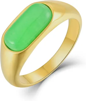 Rectangular Rings Stainless Steel Green Fluorite Band 18K Gold Plated Natural Stone Rings for Women Vintage Style Jewelry