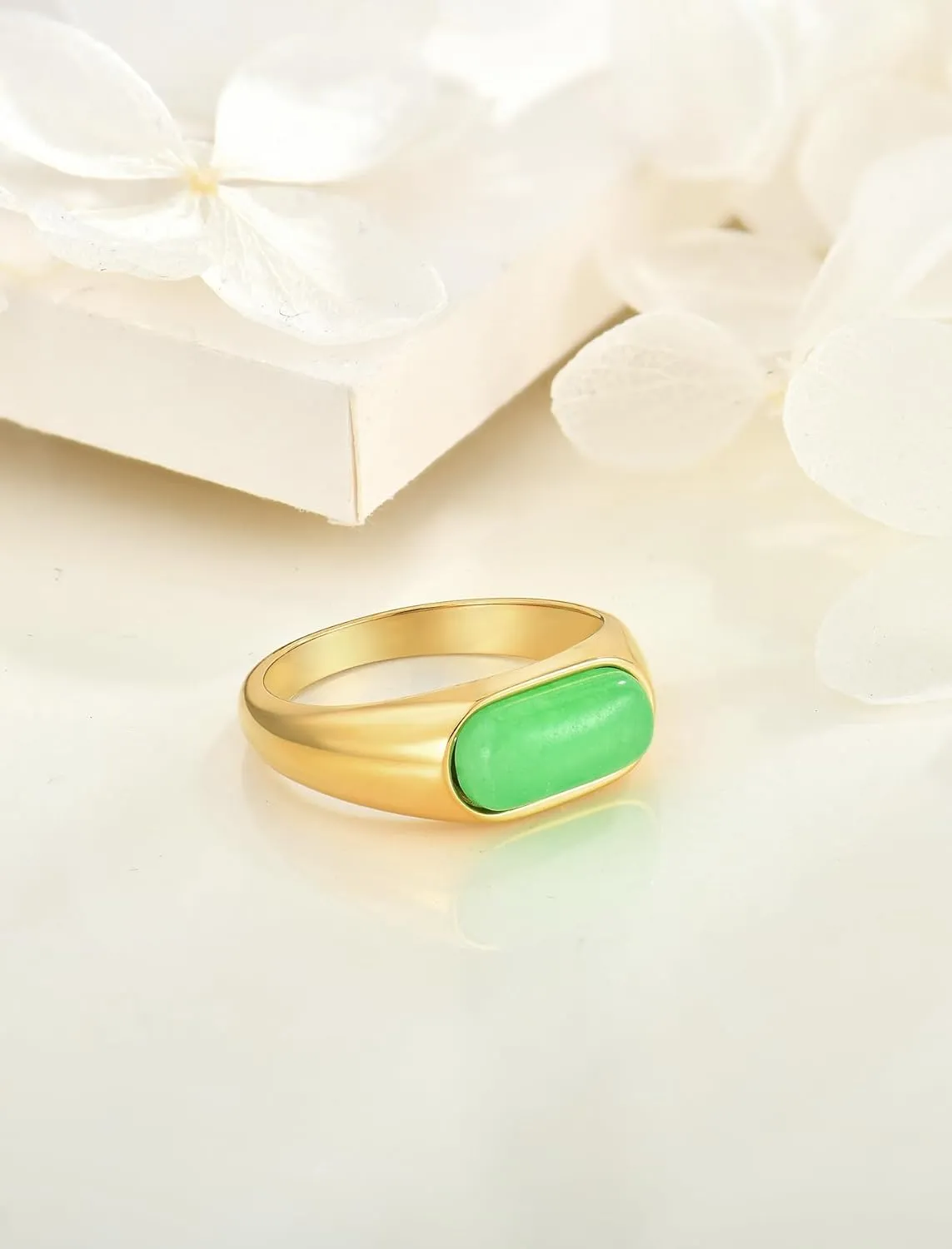 Rectangular Rings Stainless Steel Green Fluorite Band 18K Gold Plated Natural Stone Rings for Women Vintage Style Jewelry