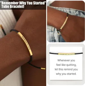 Remember Why You Started Tube Bracelet, Handmade Braided Adjustable Wrap Stainless Steel Inspirational Bracelets Birthday Gifts Jewelry (Black-Rose Gold)