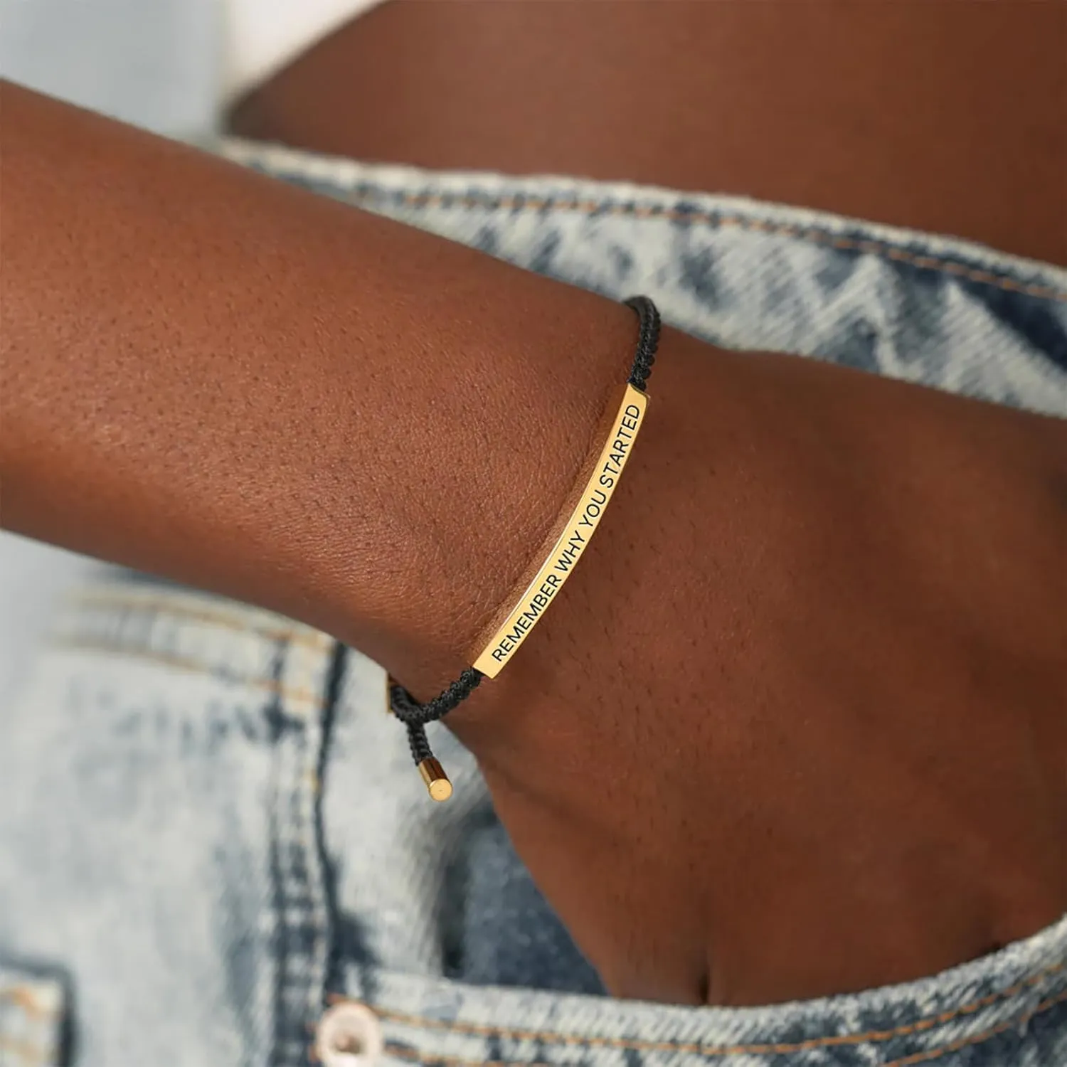 Remember Why You Started Tube Bracelet, Handmade Braided Adjustable Wrap Stainless Steel Inspirational Bracelets Birthday Gifts Jewelry (Black-Rose Gold)
