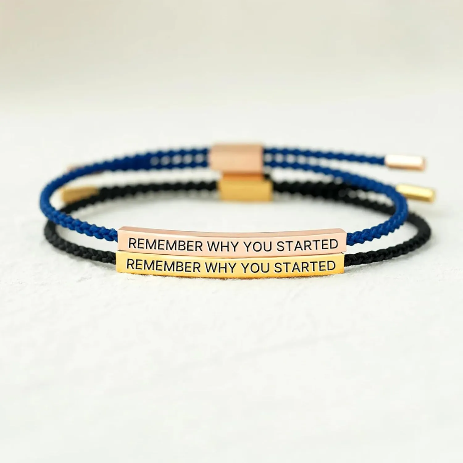 Remember Why You Started Tube Bracelet, Handmade Braided Adjustable Wrap Stainless Steel Inspirational Bracelets Birthday Gifts Jewelry (Black-Rose Gold)