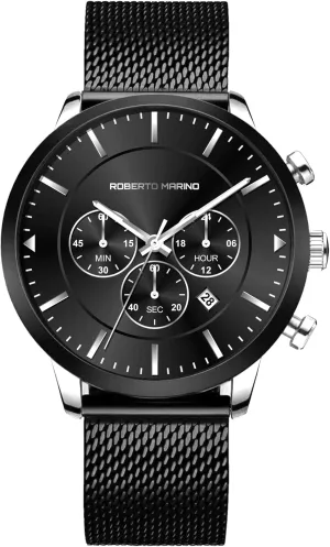 RM3435 Mens Luxury Wrist Watch  Blue Stainless Steel Japanese Quartz, 3 ATM Water Resistant  Elegant Dress Watches for Men, Vintage Design, Ideal as a Reloj para Hombres