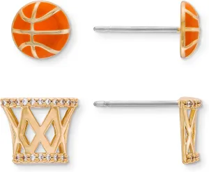 Rocksbox Basketball Stud Set - Mix & Match Gold Earrings - 14k Gold Plating with Enamel & CZ - Premium Quality Jewelry - 9mm