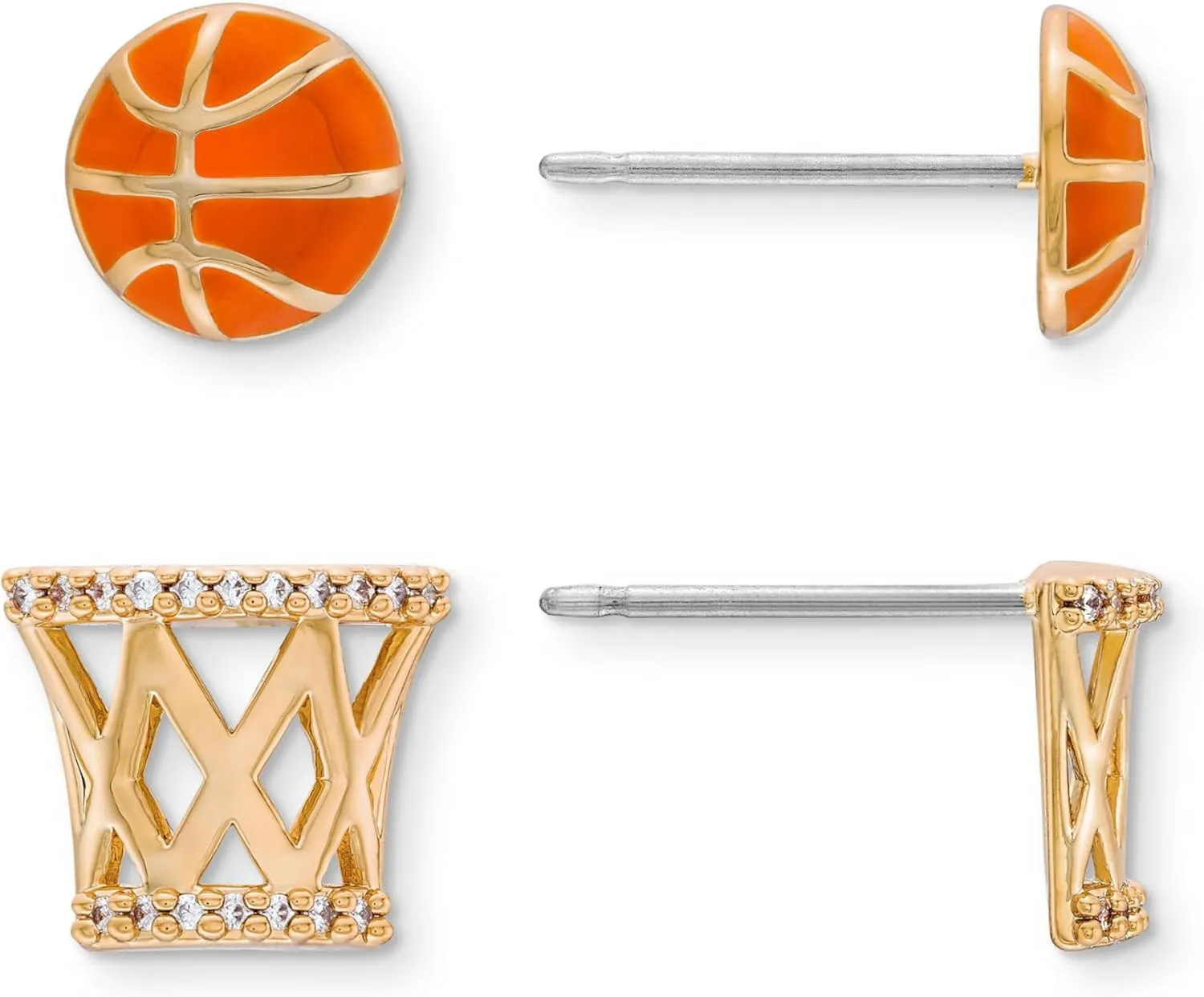 Rocksbox Basketball Stud Set - Mix & Match Gold Earrings - 14k Gold Plating with Enamel & CZ - Premium Quality Jewelry - 9mm