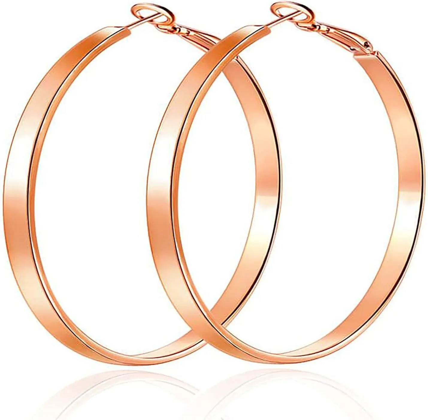 Rose Gold Hoop Earrings for Women, Fashion Round Lightweight Hoops Earrings Gift White Gold Rose Gold Plated 40mm - 50mm - 60mm