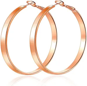 Rose Gold Hoop Earrings for Women, Fashion Round Lightweight Hoops Earrings Gift White Gold Rose Gold Plated 40mm - 50mm - 60mm