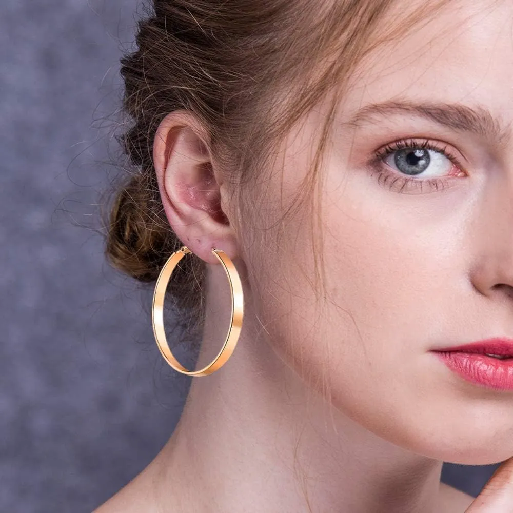 Rose Gold Hoop Earrings for Women, Fashion Round Lightweight Hoops Earrings Gift White Gold Rose Gold Plated 40mm - 50mm - 60mm