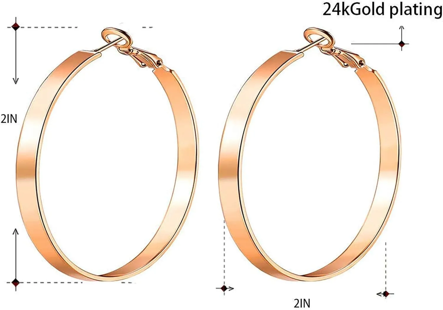 Rose Gold Hoop Earrings for Women, Fashion Round Lightweight Hoops Earrings Gift White Gold Rose Gold Plated 40mm - 50mm - 60mm