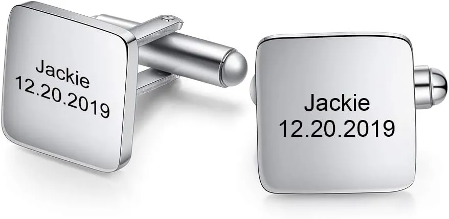 ROSI Personalized Cuflinks for Men,Customize Mens Cufflinks,Tie Clips for Men,Free Engraving Names&Text Cufflinks Jewelry for Men,Names Cufflinks Christmas Birthday Gifts for Men Husband Boyfriend