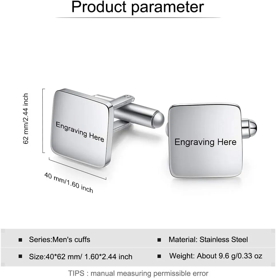 ROSI Personalized Cuflinks for Men,Customize Mens Cufflinks,Tie Clips for Men,Free Engraving Names&Text Cufflinks Jewelry for Men,Names Cufflinks Christmas Birthday Gifts for Men Husband Boyfriend