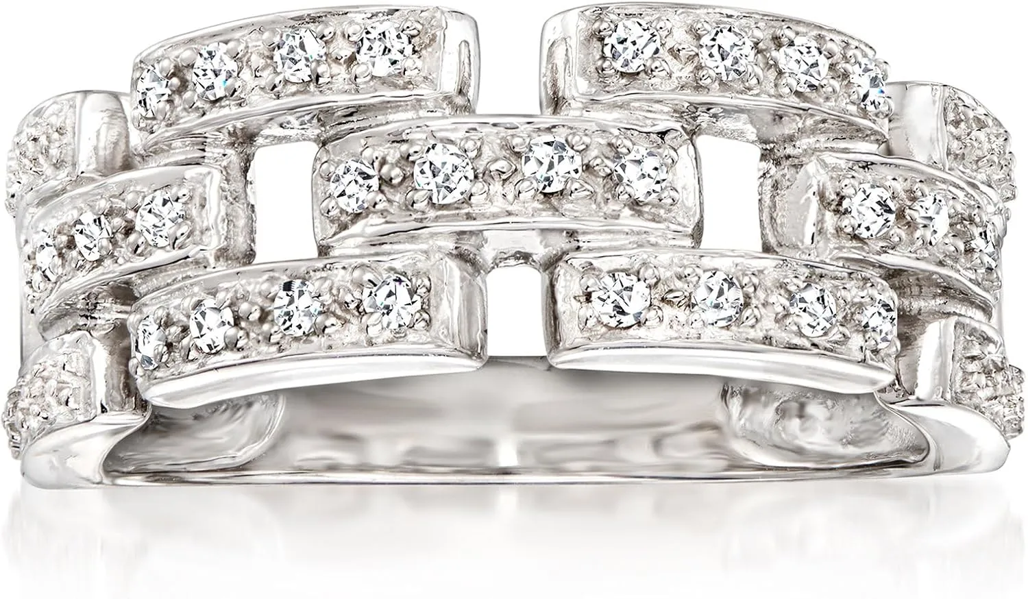 Ross-Simons 0.20 ct. t.w. Diamond Panther-Link Ring in Sterling Silver