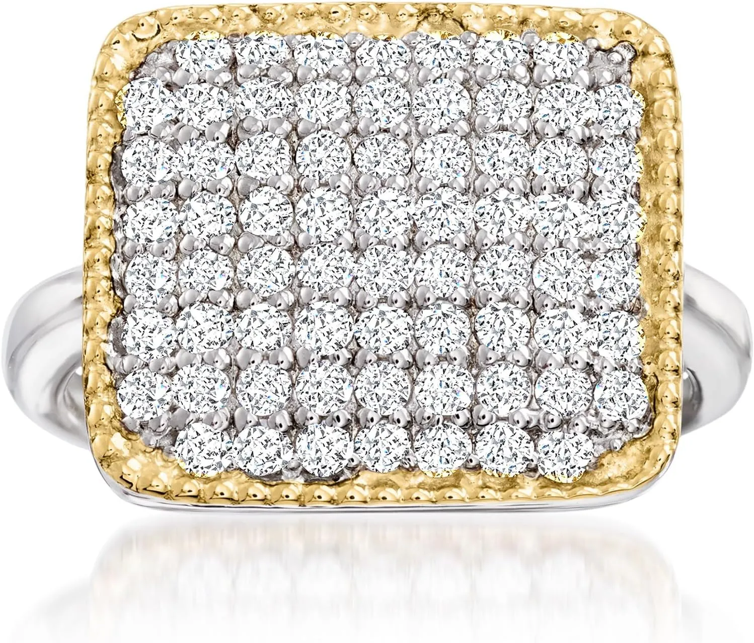 Ross-Simons 1.00 ct. t.w. CZ Square-Top Ring in Sterling Silver and 14kt Gold