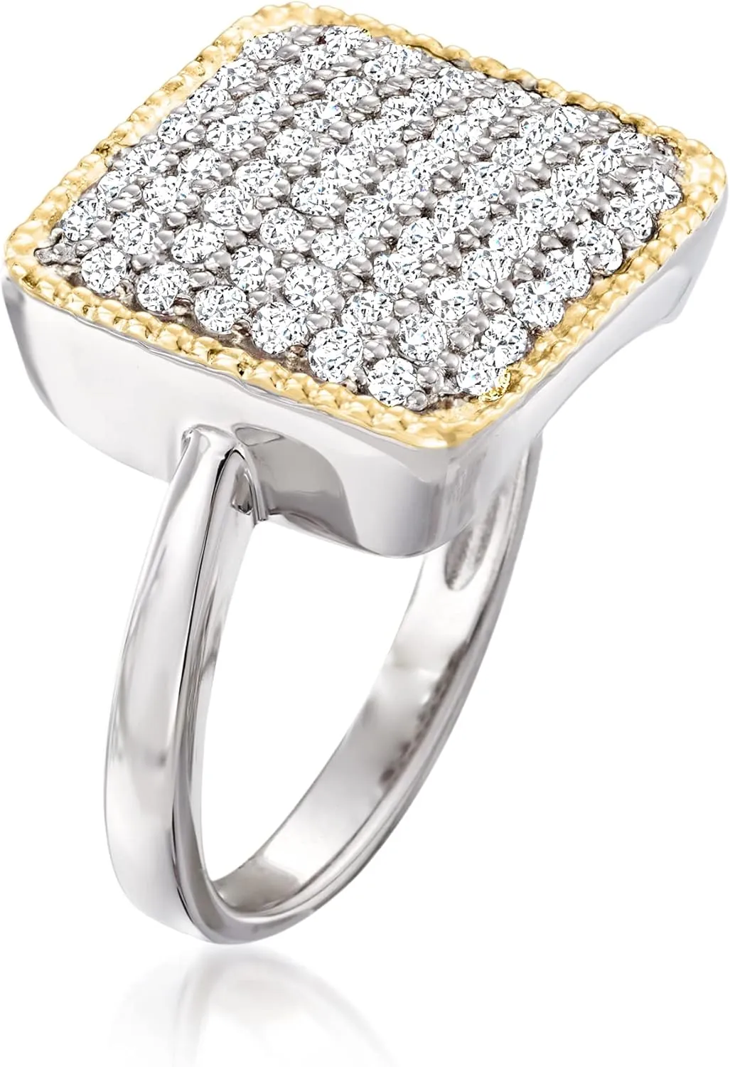 Ross-Simons 1.00 ct. t.w. CZ Square-Top Ring in Sterling Silver and 14kt Gold