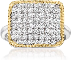 Ross-Simons 1.00 ct. t.w. CZ Square-Top Ring in Sterling Silver and 14kt Gold