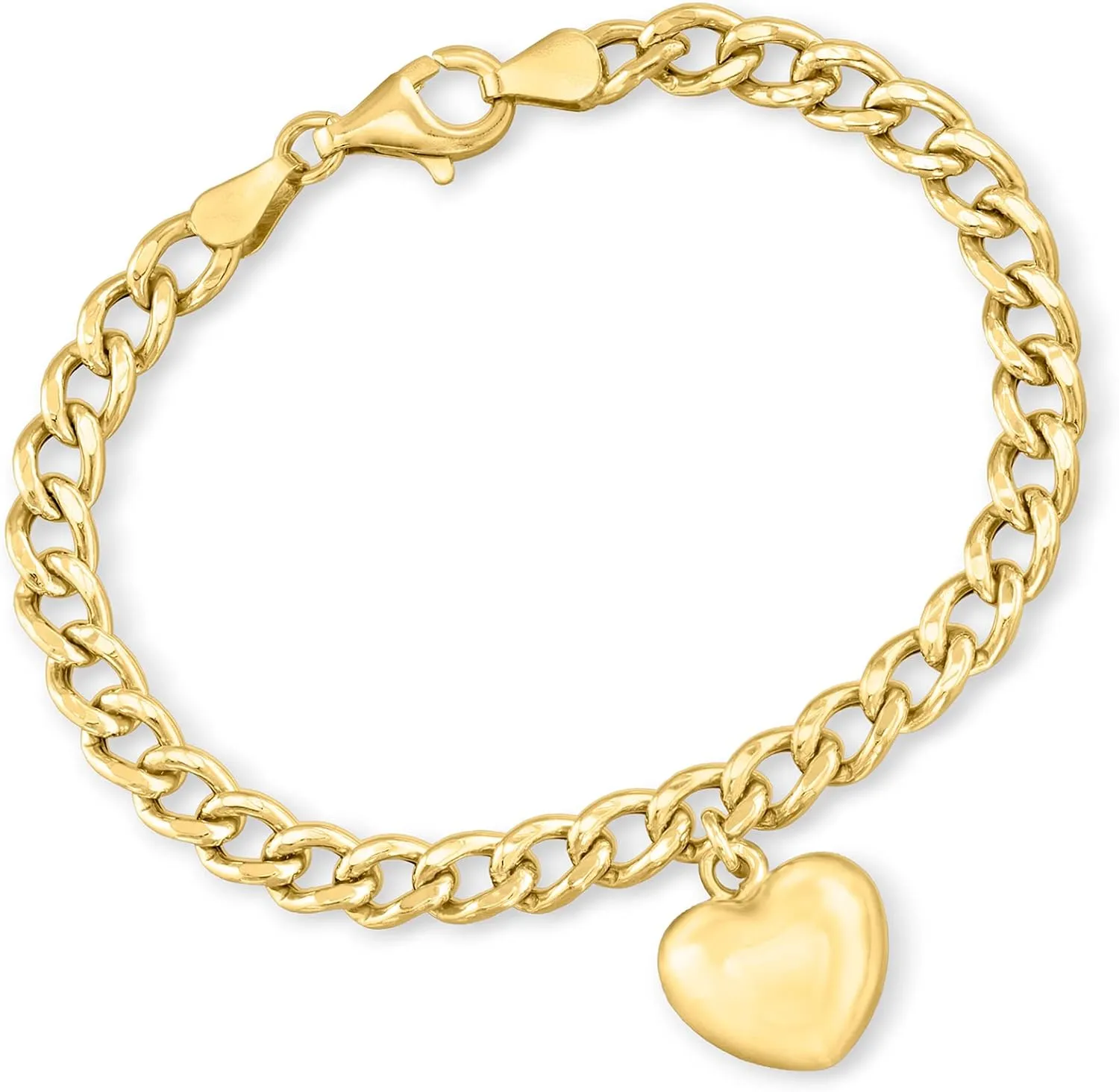 Ross-Simons Italian 18kt Gold Over Sterling Puffed Heart Curb-Link Bracelet