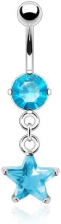 Round CZ Prong Set Belly WildKlass Rings with Star CZ Dangle (Sold by Piece)