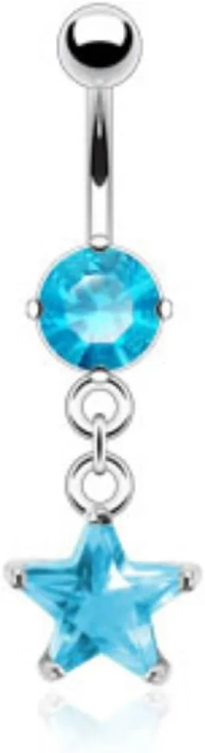 Round CZ Prong Set Belly WildKlass Rings with Star CZ Dangle (Sold by Piece)