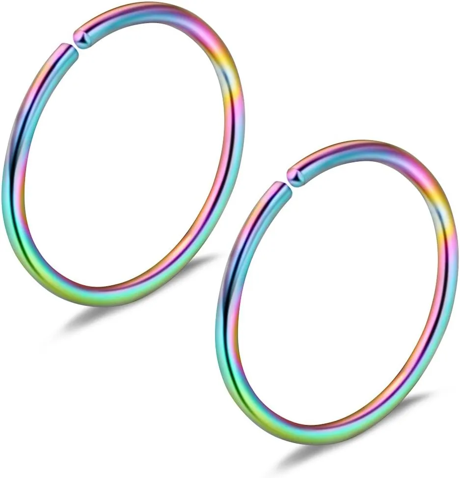 Ruifan 18PCS Mix Size Stainless Steel Clip on Fake Nose Lip Helix Cartilage Tragus Ear Hoop Ring 22G 20G 18G 6-10mm