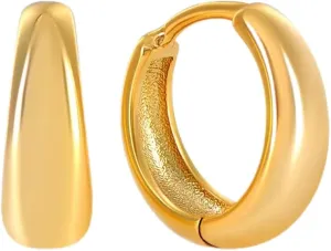 S925 Sterling Silver Post Huggie Earrings for Women|Small Chunky Gold Hoop Earrings|Hypoallergenic Minimalist Preppy Jewelry Gift