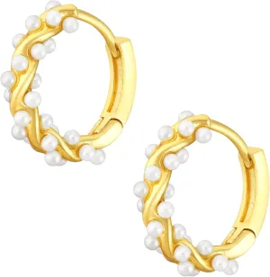Sacina Gold-tone Imitation-Pearl Huggie Hoop Earrings, Tiny Dainty Minimalist Earrings, Christmas Jewelry Gift For Women