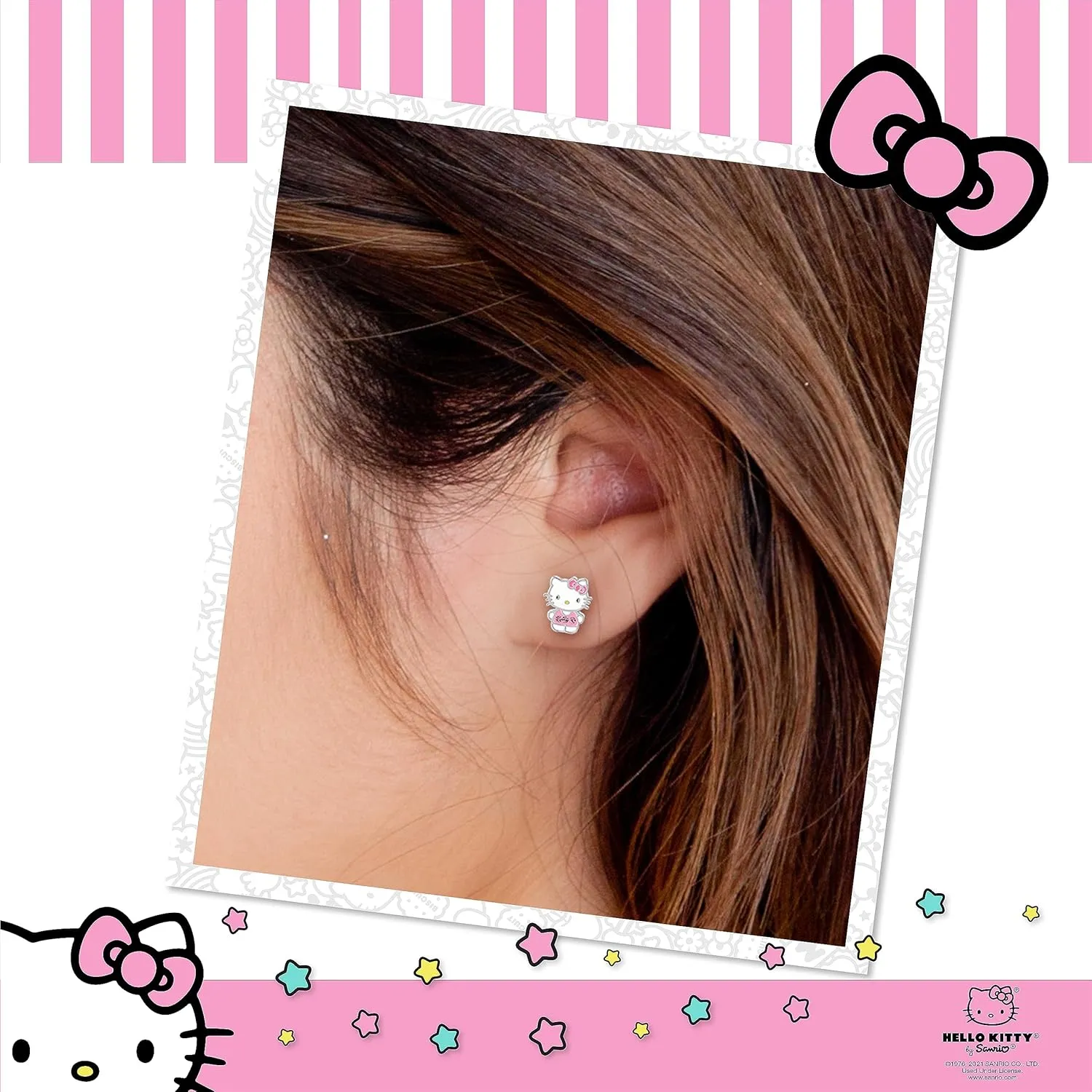 Sanrio Hello Kitty & My Melody Women's Stud Earrings Collection  Silver Flash-Plated, Enamel & Crystal Designs, Officially Licensed Jewelry