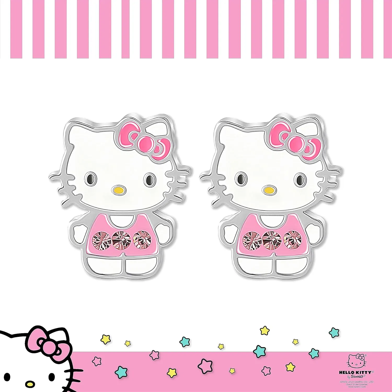 Sanrio Hello Kitty & My Melody Women's Stud Earrings Collection  Silver Flash-Plated, Enamel & Crystal Designs, Officially Licensed Jewelry