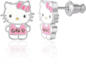 Sanrio Hello Kitty & My Melody Women's Stud Earrings Collection  Silver Flash-Plated, Enamel & Crystal Designs, Officially Licensed Jewelry
