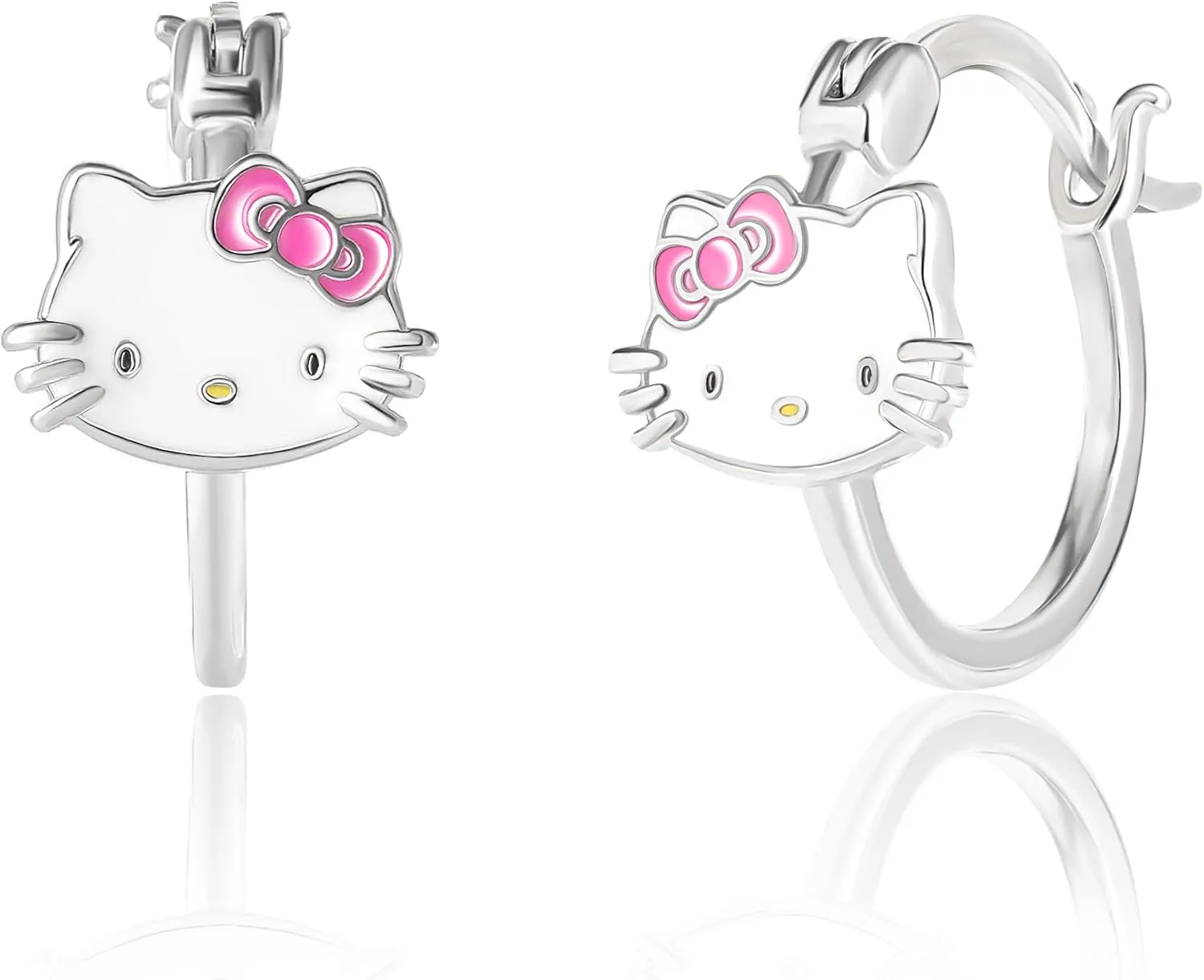 Sanrio Hello Kitty Womens Hoop Earrings - Sterling Silver and Enamel Hello Kitty Earrings Official License