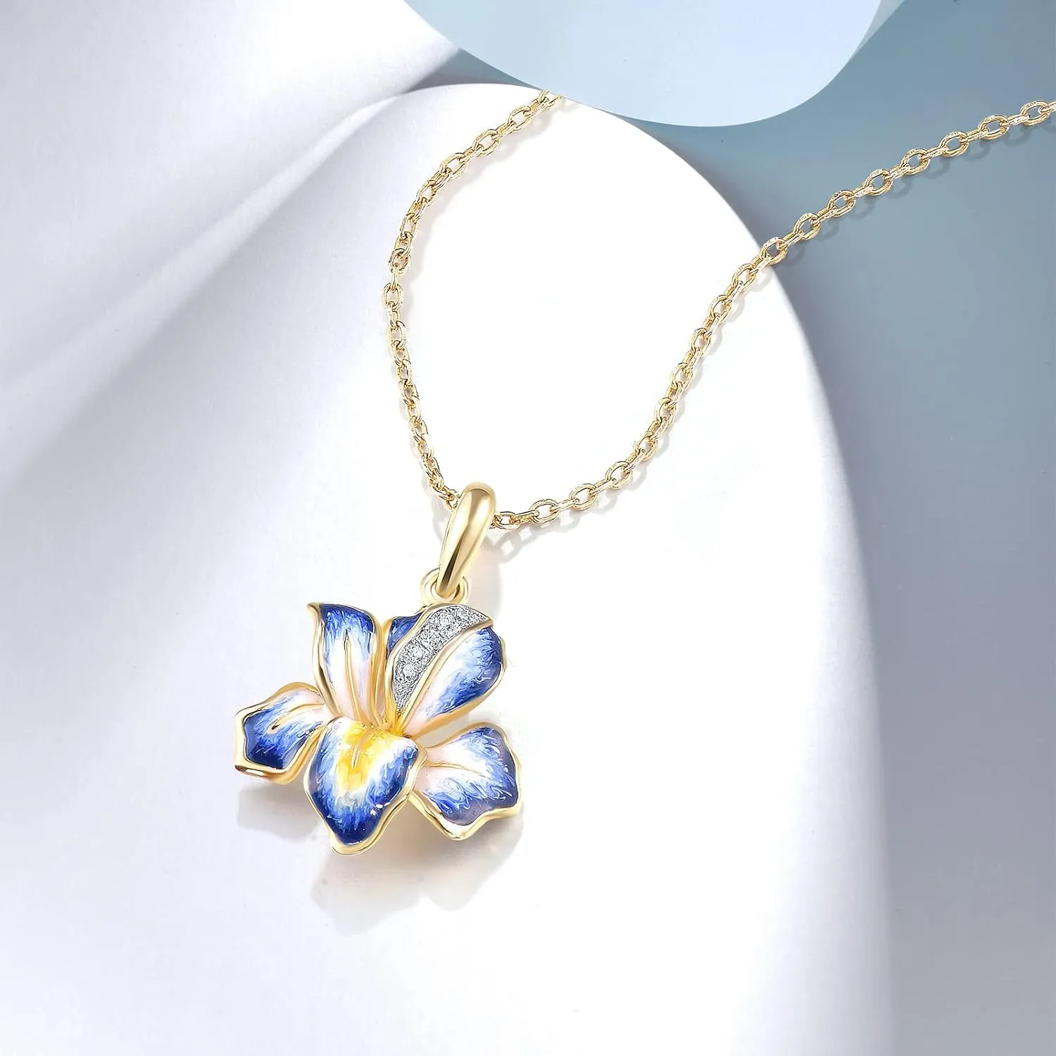 Santuzza 10K Solid Gold Enamel Flower Pendant Without Chain for Women