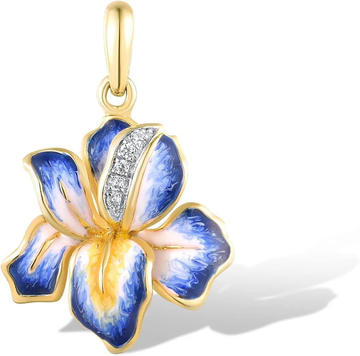 Santuzza 10K Solid Gold Enamel Flower Pendant Without Chain for Women