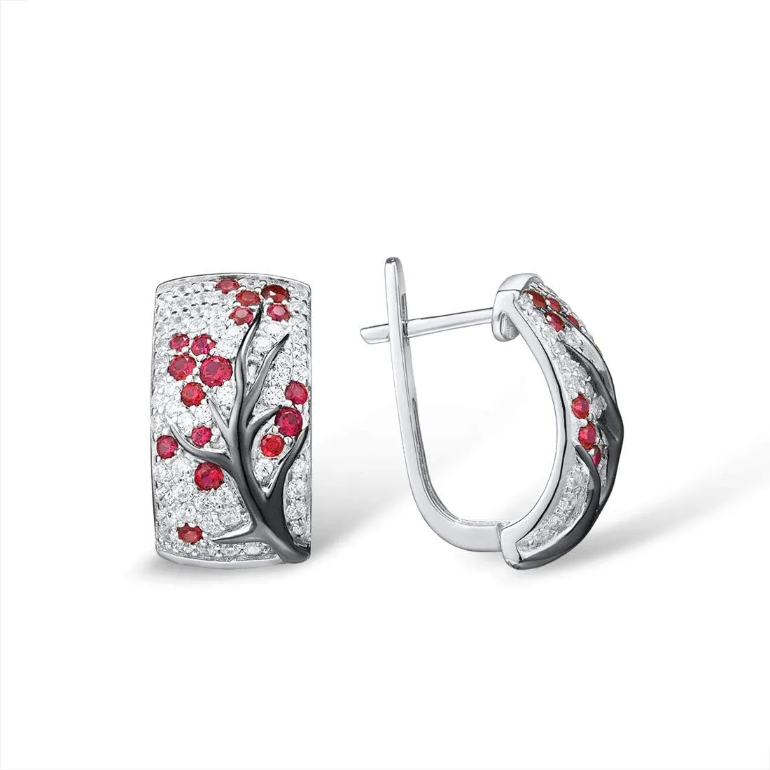 Santuzza 925 Sterling Silver Cherry Earrings Cubic Zirconia Tree Branches Dangle Earrings for Women
