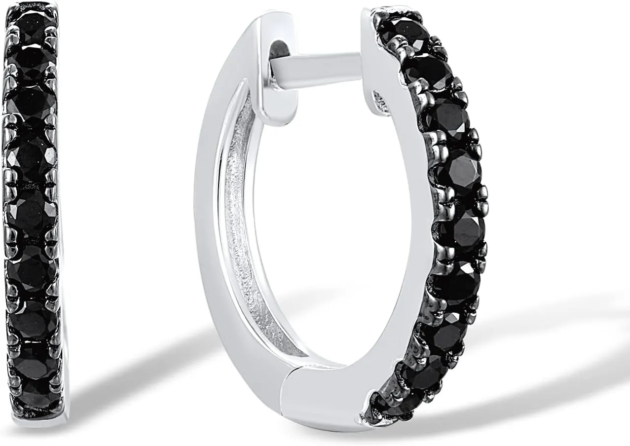 Santuzza 925 Sterling Silver Huggie Hoop Earrings Cubic Zirconia Small Cuff Pierced Earring